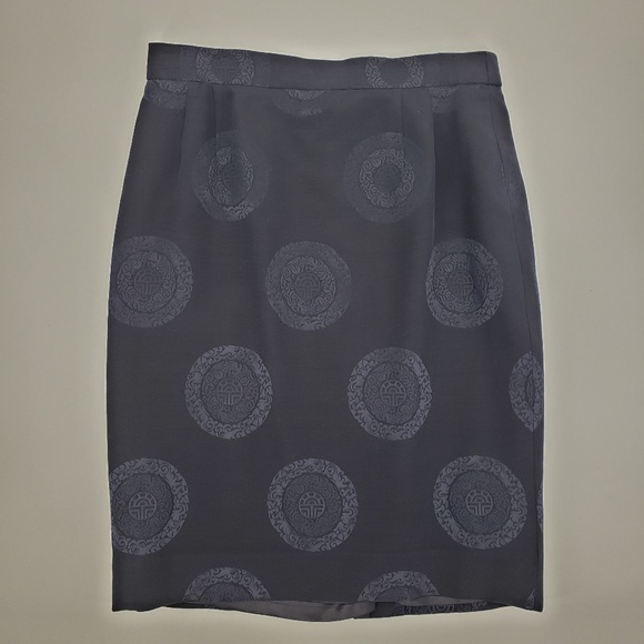 VTG Louis Feraud Silk & Wool Navy Pencil Skirt 14 - Picture 1 of 7